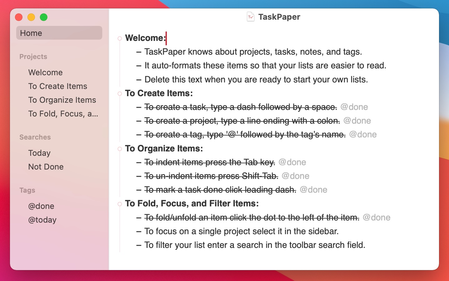 TaskPaper screenshot